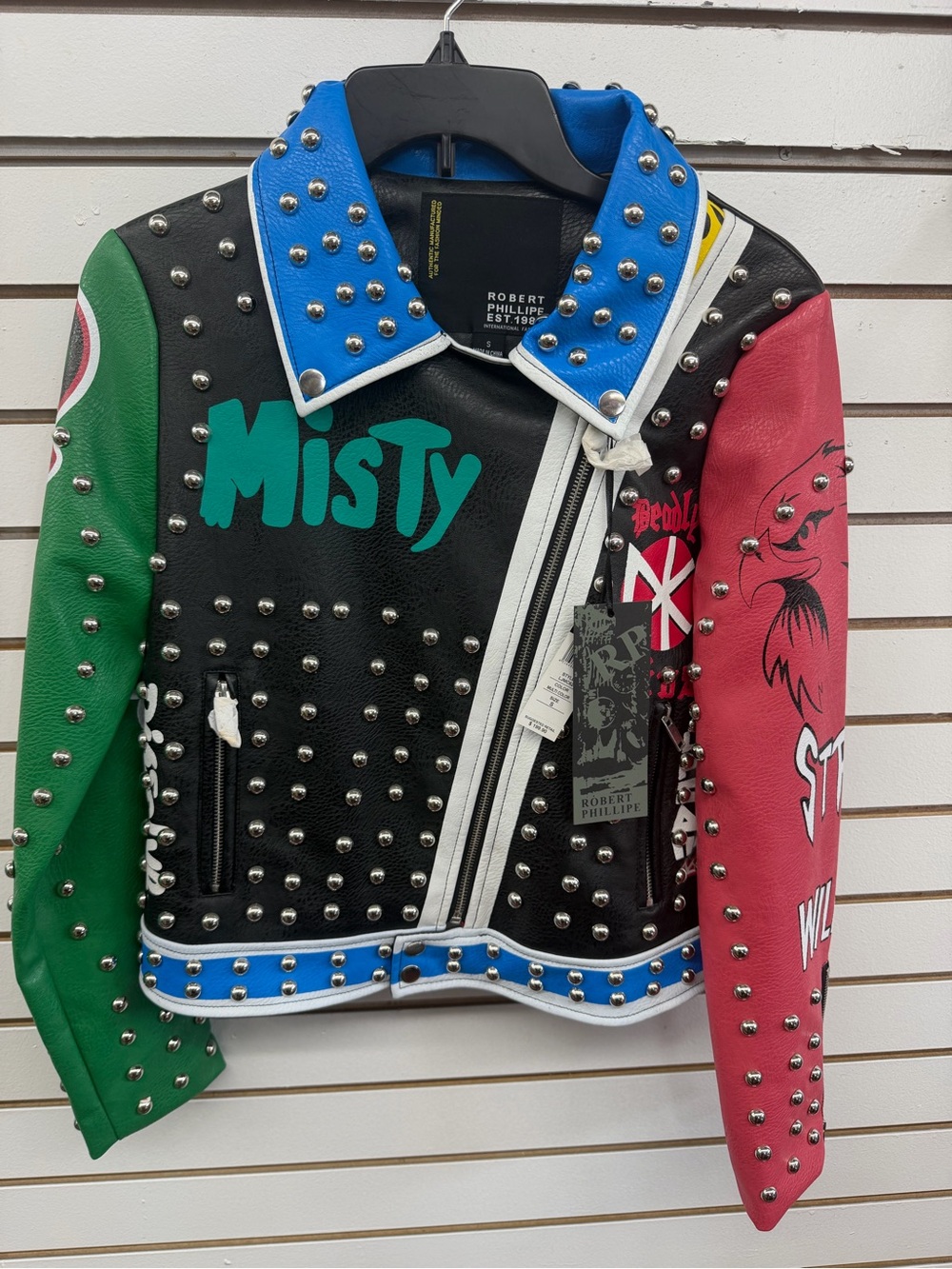 Robert Phillipe Studded Moto Jacket Eagle Embroidered NWT Size Small